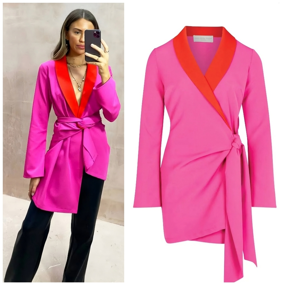 Never Fully Dressed Pink Wrap Blazer with Red Trim